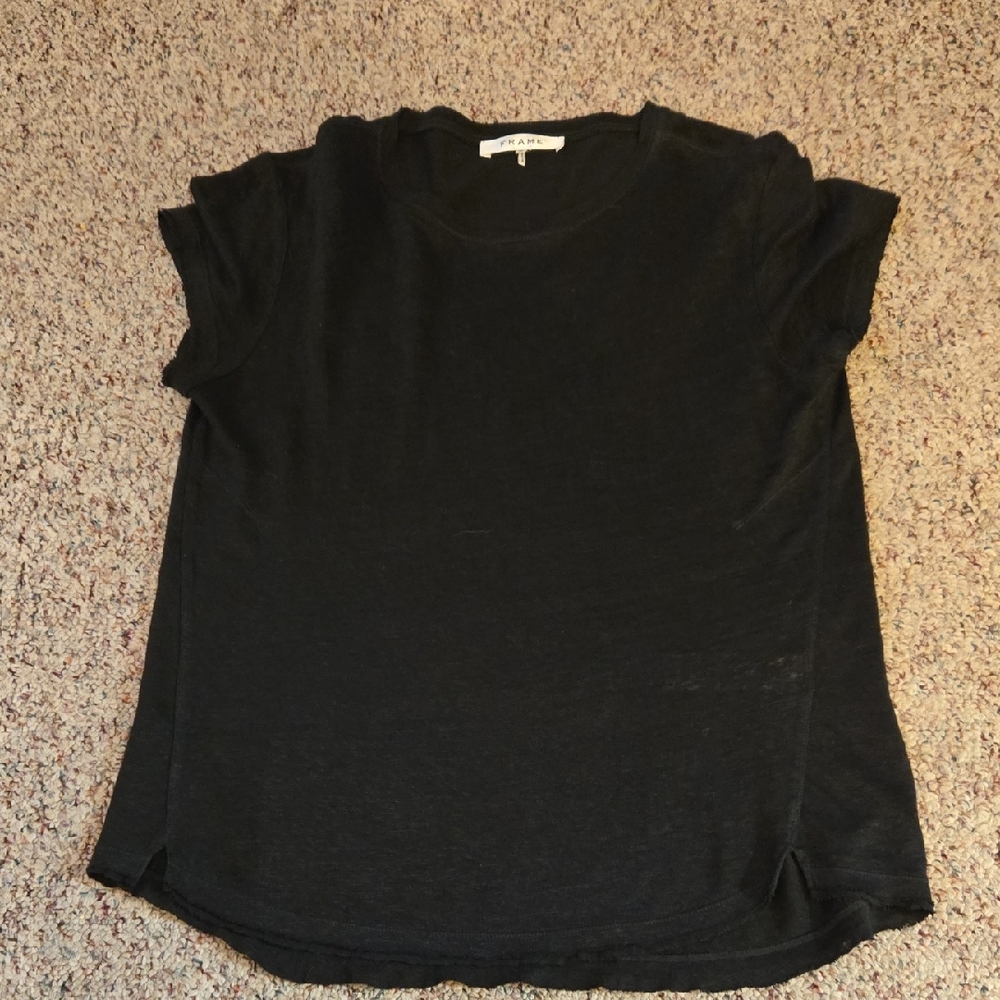Frame Denim 100% Organic Linen Black Short Sleeve Tee